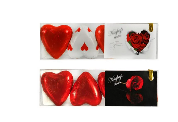 Choc 4 Piece Foil Heart Red