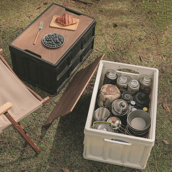 Foldable Storage Bin with Wood Lid