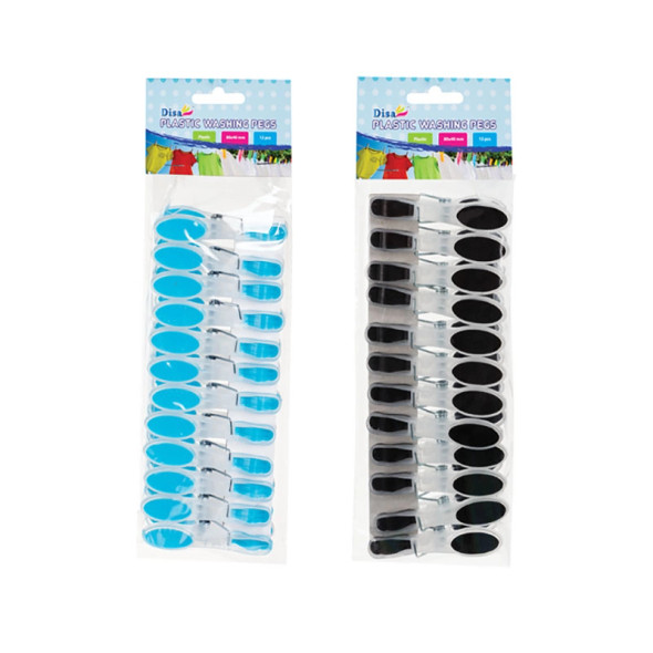 12-Piece 70mm Plastic Washing Pegs - Assorted Colours