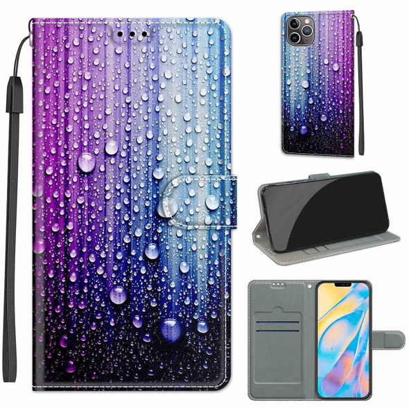 Voltage Colored Drawing Magnetic Clasp Horizontal Flip PU Leather Case with Holder & Card Slots - iPhone 13(C05 Purple Blue Water Drops)