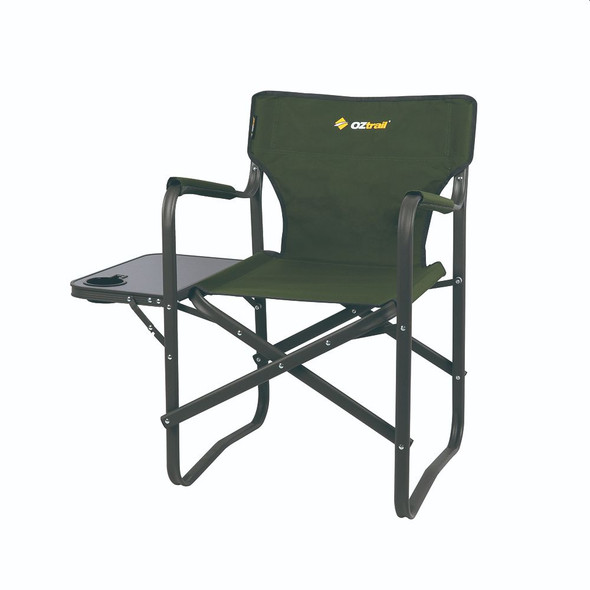 OZtrail Classic Director Camping Chair with Side Table Green 120kg