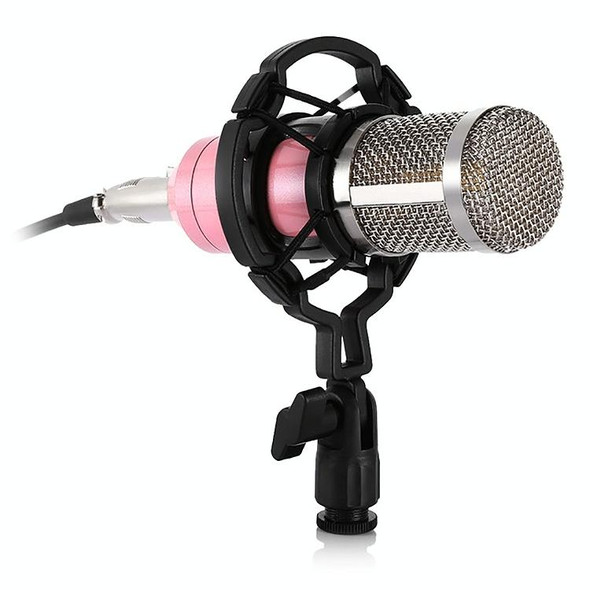 BM-800 3.5mm Studio Recording Wired Condenser Sound Microphone with Shock Mount, Compatible with PC / Mac for Live Broadcast Show, KTV, etc.(Pink)