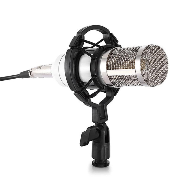 BM-800 3.5mm Studio Recording Wired Condenser Sound Microphone with Shock Mount, Compatible with PC / Mac for Live Broadcast Show, KTV, etc.(White)