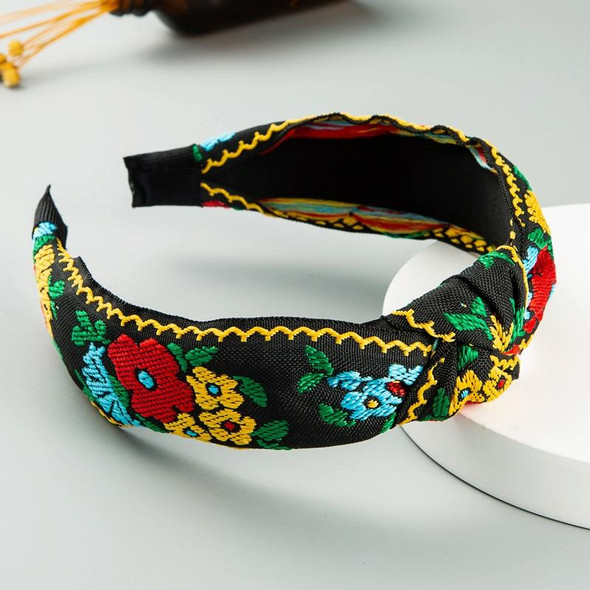 Ethnic Style Cloth Embroidery Flower Headband(Black Color)