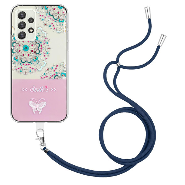 For Samsung Galaxy A52 5G / 4G / A52s Bronzing Butterfly Flower TPU Phone Case with Lanyard(Peacock Flower)