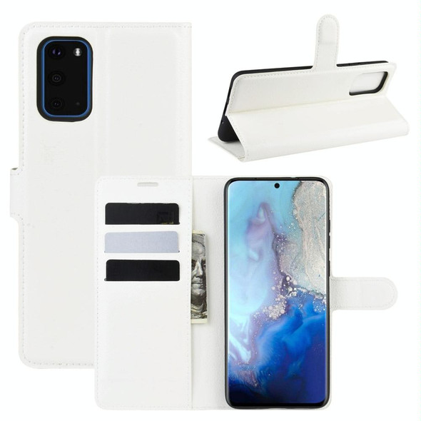 For Galaxy S20 Litchi Texture Horizontal Flip Protective Case with Holder & Card Slots & Wallet(White)