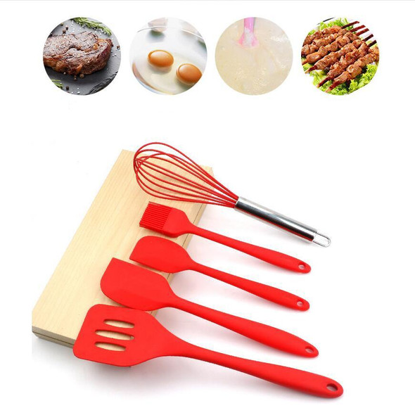 5 In 1 Pot Spatula Silicone Spatula Egg Beater Cooking Baking Tool Set(Pink)