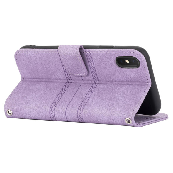 Embossed Striped Magnetic Buckle PU + TPU Horizontal Flip Leatherette Case with Holder & Card Slot & Wallet & Photo Frame & Sling - iPhone XR(Purple)