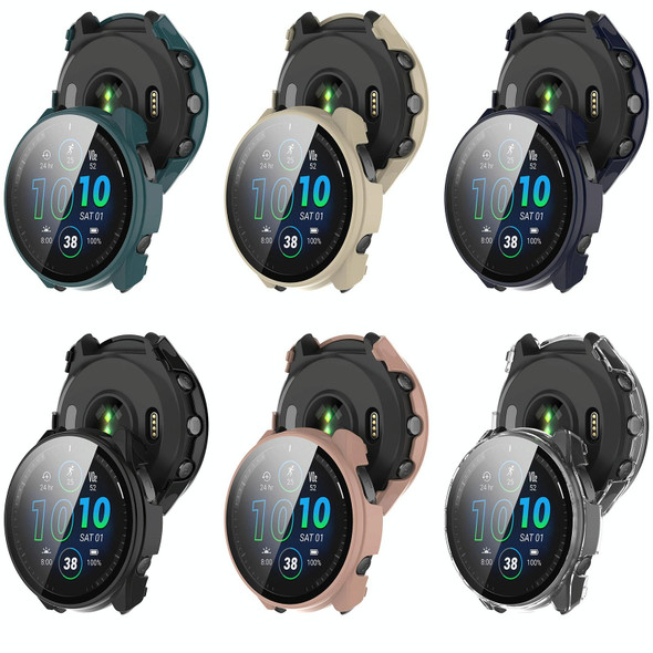 For Garmin Forerunner 965 PC + Toughened Film Integrated Watch Protective Case(Transparent)