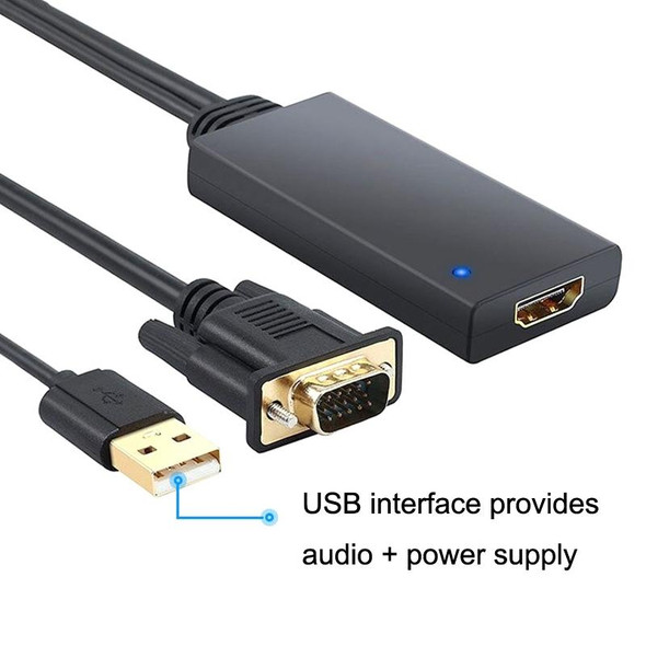 HD55Y VGA To HDMI Adapter Cable VGA+USB To HD 1080P Converter With Power Supply(Black)