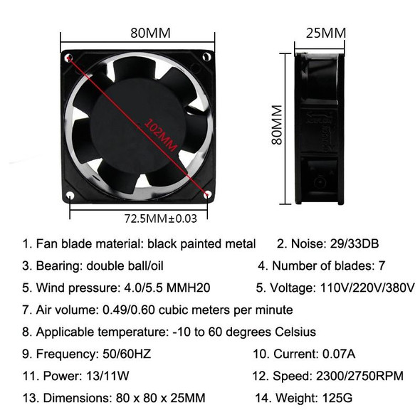 SMUOM SF8025AT 110V Oil Bearing 8cm Silent Chassis Cabinet Cooling Fan