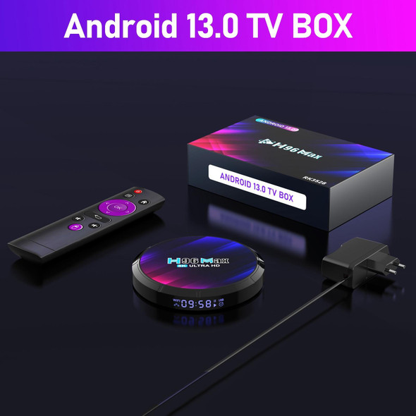 H96 Max 8K Ultra HD Smart TV Box Android 13.0 Media Player with Remote Control, RK3528 Quad-Core, 4GB+64GB(EU Plug)