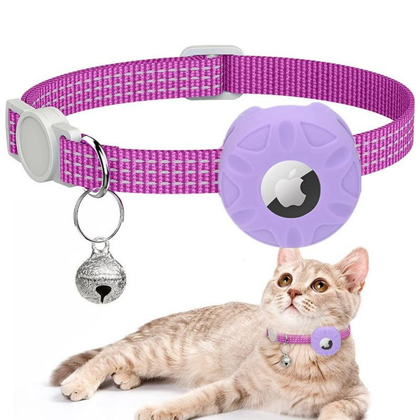 For AirTag Tracker Silicone Case Reflective Pet Cat Collar With Bell(Purple)