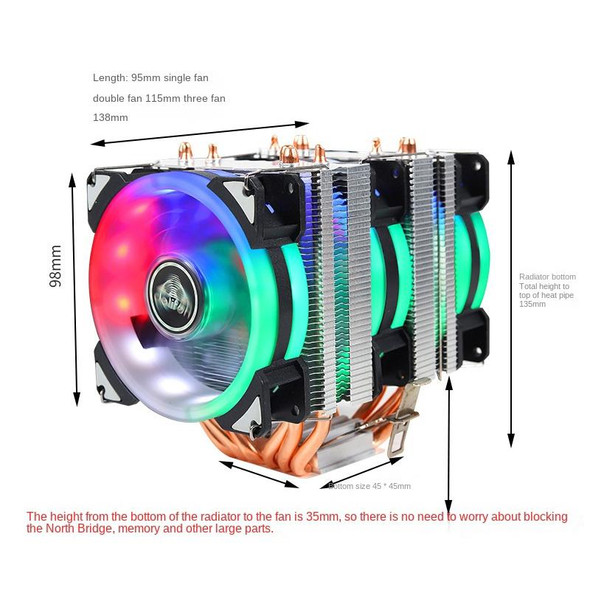 Desktop Computer Double Copper Tube CPU Radiator Super Quiet Color Light 3-pin Double Fan