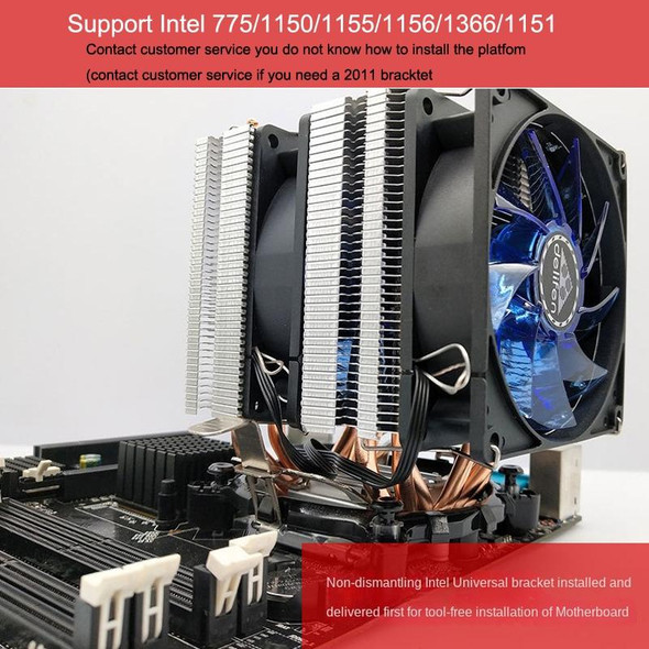 Desktop Computer Double Copper Tube CPU Radiator Super Quiet Blue Light 3-pin Double Fan