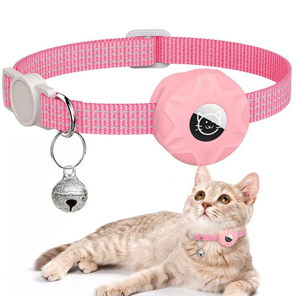 For AirTag Tracker Silicone Case Reflective Pet Cat Collar With Bell(Pink)