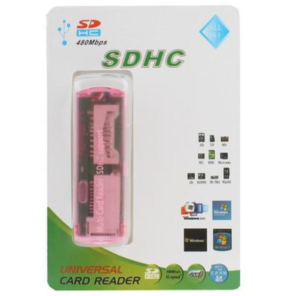 USB 2.0 Multi Card Reader, Support SD/MMC, MS, TF, M2 Card(Pink)