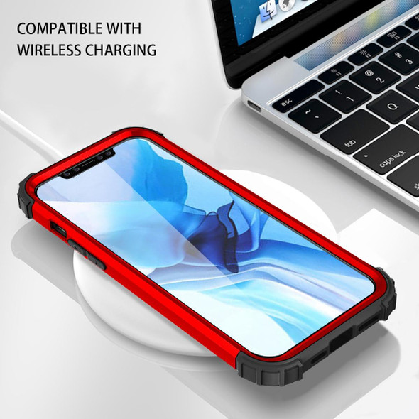 3 in 1 Shockproof PC + Silicone Protective Case - iPhone 12 Pro Max(Red + Black)