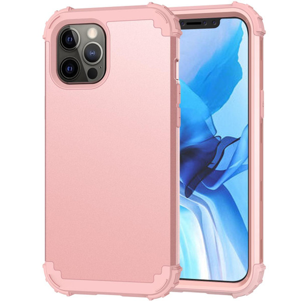 3 in 1 Shockproof PC + Silicone Protective Case - iPhone 12 Pro Max(Rose Gold)