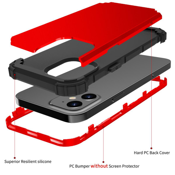 3 in 1 Shockproof PC + Silicone Protective Case - iPhone 12 / 12 Pro(Red + Black)