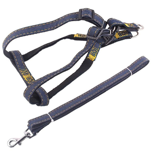 BG-Q1025 Leash+Chest Strap Thickened Strong Denim Pet Dog Leash Set, Size: L(Black)
