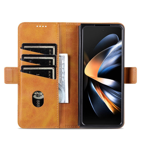 For Samsung Galaxy Z Fold5 5G AZNS Magnetic Calf Texture Flip Leatherette Phone Case(Light Brown)
