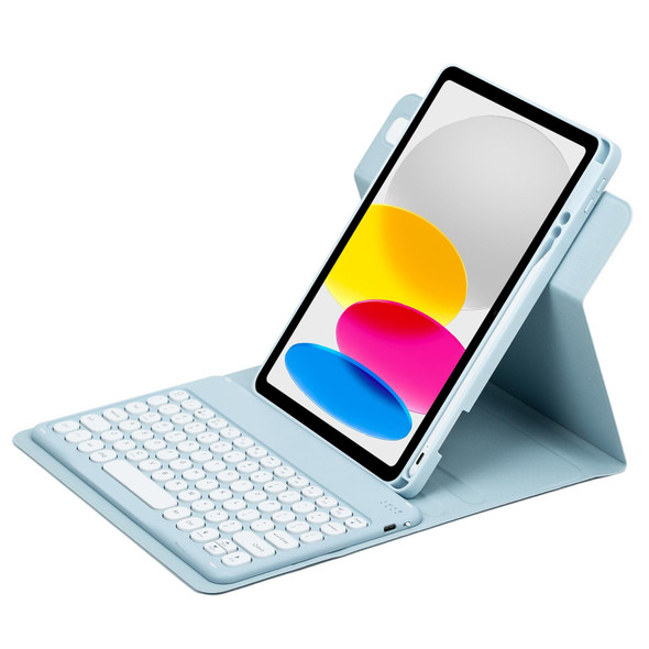 For iPad 10th Gen 10.9 2022 Round Button 360 Degree Rotatable Bluetooth Keyboard Leatherette Case(Sky Blue)