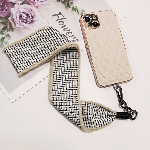 Phone Lanyard Neck Strap with Patch Universal Cell Phone Cord Strap Plush Plaid Phone Tether Strap - White