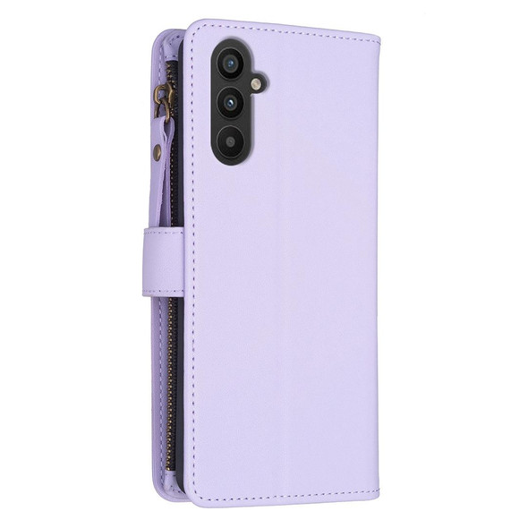 For Samsung Galaxy A25 5G 9 Card Slots Zipper Wallet Leatherette Flip Phone Case(Light Purple)