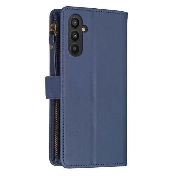 For Samsung Galaxy A25 5G 9 Card Slots Zipper Wallet Leatherette Flip Phone Case(Blue)