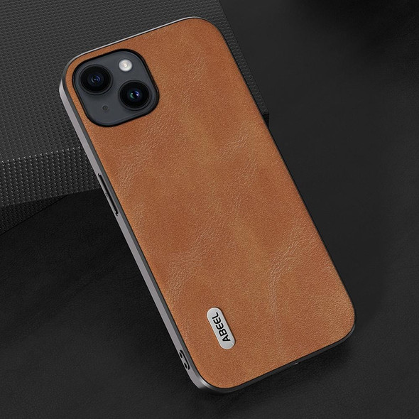 For iPhone 15 Plus ABEEL Cowhide Texture PU Phone Case(Brown)