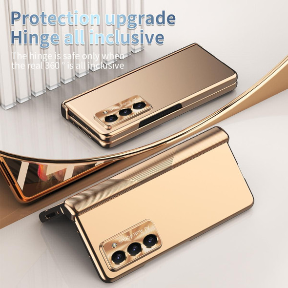 For Samsung Galaxy Z Fold5 Electroplating Hinged Folding Phone Case with S Pen Fold Edtion(Gold)