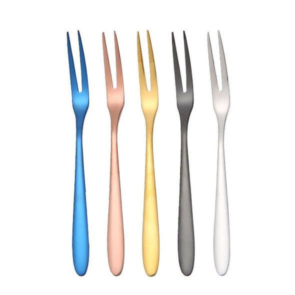 304 Stainless Steel Fruit Cake Fork Plating Titanium Tableware, Color: Titanium Gold