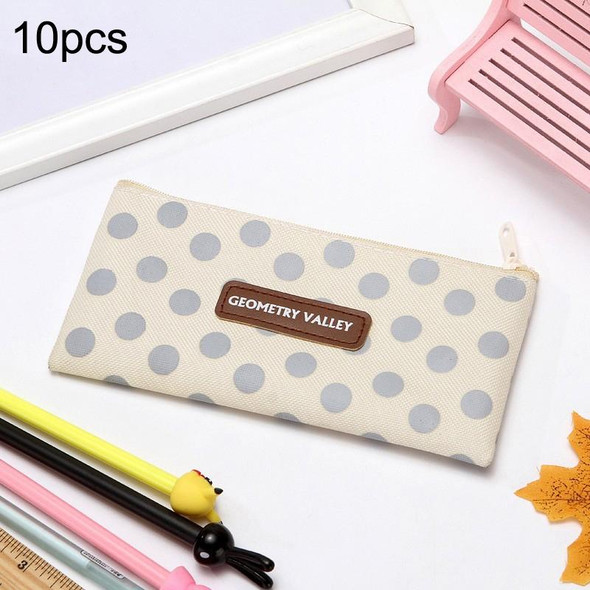 10pcs Simple Pencil Bag Canvas Student Stationery Bag Large Capacity Pencil Bag(White Bottom Dot)