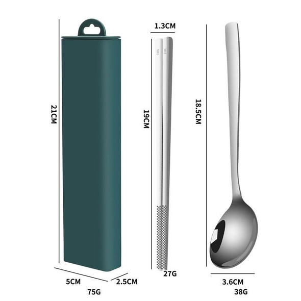 2pcs/set 316 Stainless Steel Portable Tableware Drawing Spoon Chopsticks(Peacock Green)