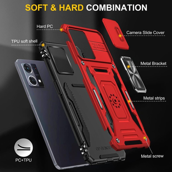 For OPPO Reno7 4G Armor PC + TPU Camera Shield Phone Case(Red)