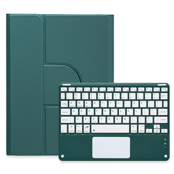 For iPad 10.2 2021 / Air 2019 Square Button 360 Degree Rotatable Bluetooth Keyboard Leatherette Case with Touchpad(Dark Green)