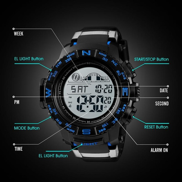 SKMEI 1380 Men Fashionable Outdoor 50m Waterproof Digital Watch Large Dial Sports Wrist Watch(Blue)