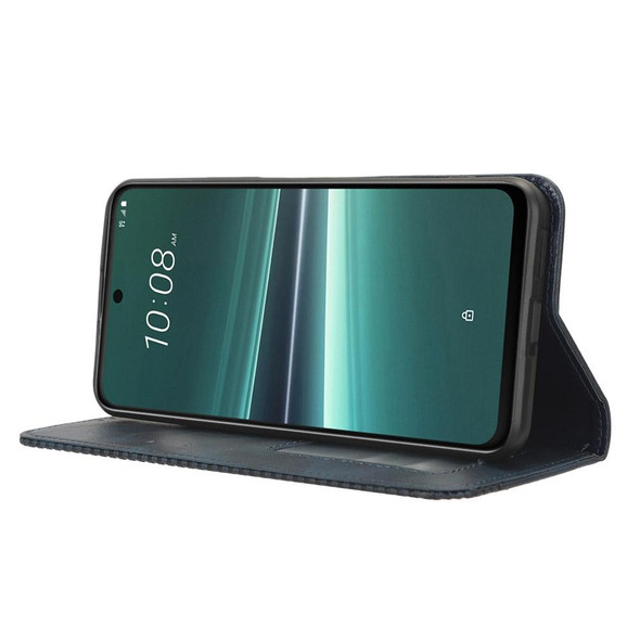 For HTC U23 / U23 Pro Magnetic Buckle Retro Texture Leatherette Phone Case(Blue)