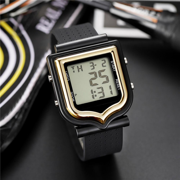 SANDA 388 Fashionable Square Outdoor Sports Leisure Watch Men's And Women's Multi-Functional Waterproof Luminous Electronic Watch(Gold)