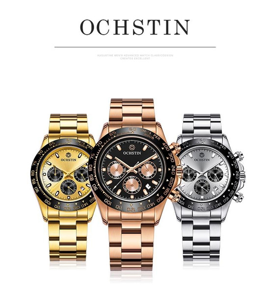 OCHSTIN Augusten 6103B Multi Function Quartz Watch Sports luminous Waterproof Watch Calendar Steel Band Men  Watch(Silvery)