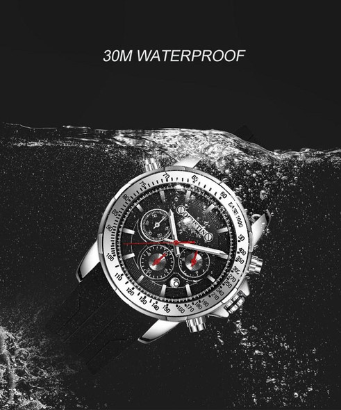 OCHSTIN 6125A Multi Function Chronograph Men  Sports Silicone Quartz Waterproof Men  Watch(Black)