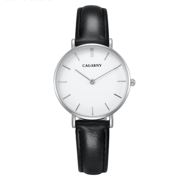 CAGARNY 6872 Living Waterproof Round Dial Quartz Movement Alloy Silver Case Fashion Watch Quartz Watches with Leatherette Band(Black)