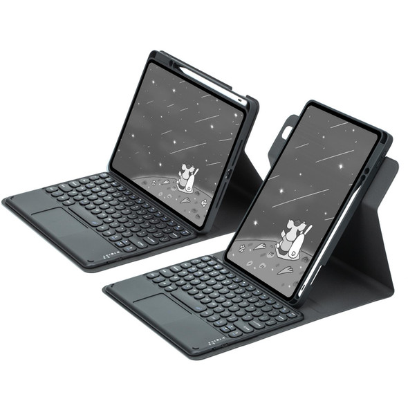 For iPad 10.2 2021 / Air 2019 Round Button 360 Degree Rotatable Bluetooth Keyboard Leatherette Case with Touchpad(Black)