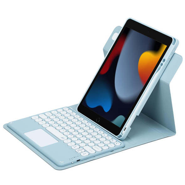 For iPad 10.2 2021 / Air 2019 Round Button 360 Degree Rotatable Bluetooth Keyboard Leatherette Case with Touchpad(Sky Blue)