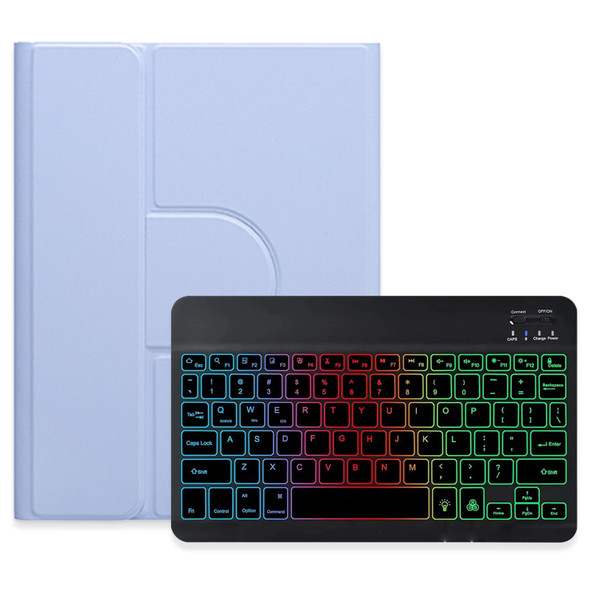 For iPad 10.2 2021 / Air 2019 Three-color Backlight Black 360 Degree Rotatable Bluetooth Keyboard Leatherette Case(Light Purple)