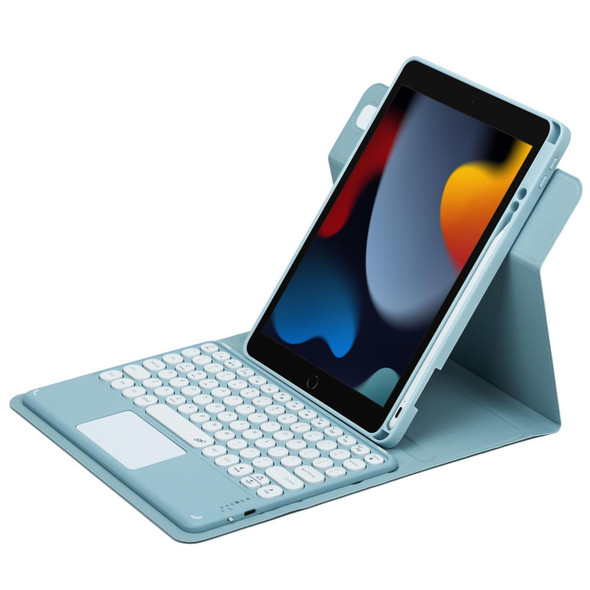 For iPad 10.2 2021 / Air 2019 Round Button 360 Degree Rotatable Bluetooth Keyboard Leatherette Case with Touchpad(Mist Blue)
