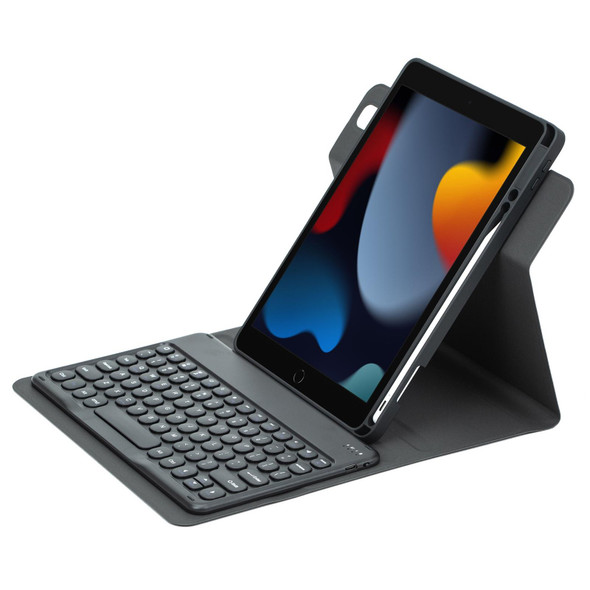 For iPad 10.2 2021 / Air 2019 Round Button 360 Degree Rotatable Bluetooth Keyboard Leatherette Case(Black)