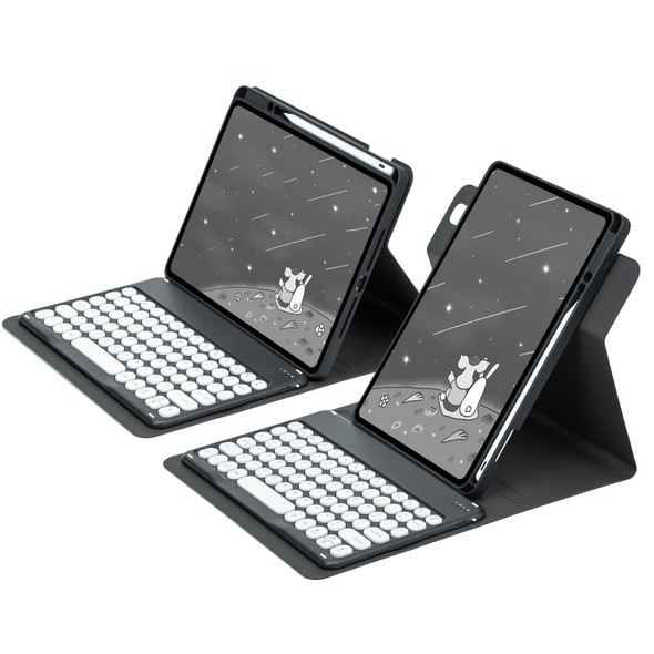 For iPad 10.2 2021 / Air 2019 Round Button 360 Degree Rotatable Bluetooth Keyboard Leatherette Case(Black)