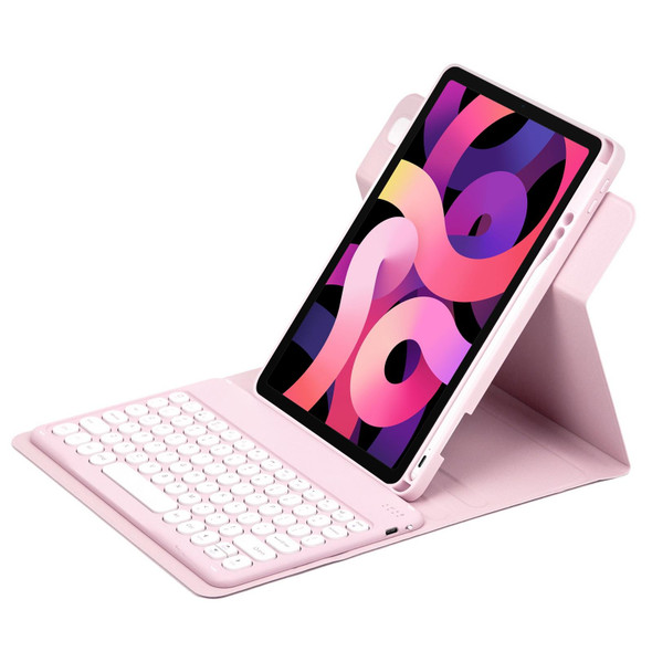 For iPad Air 2022 / iPad Pro 11 2021 Round Button 360 Degree Rotatable Bluetooth Keyboard Leatherette Case(Pink)